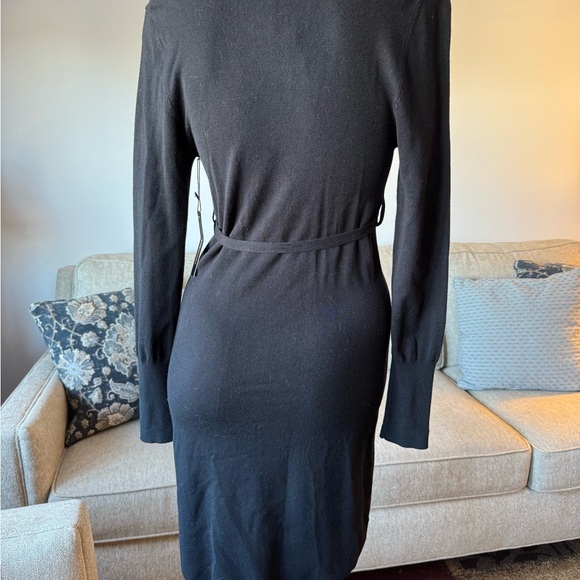 BCBG Elegant Black Faux Sweater Wrap Dress SIZE SMALL Long Sleeve w Belt - Picture 7 of 12
